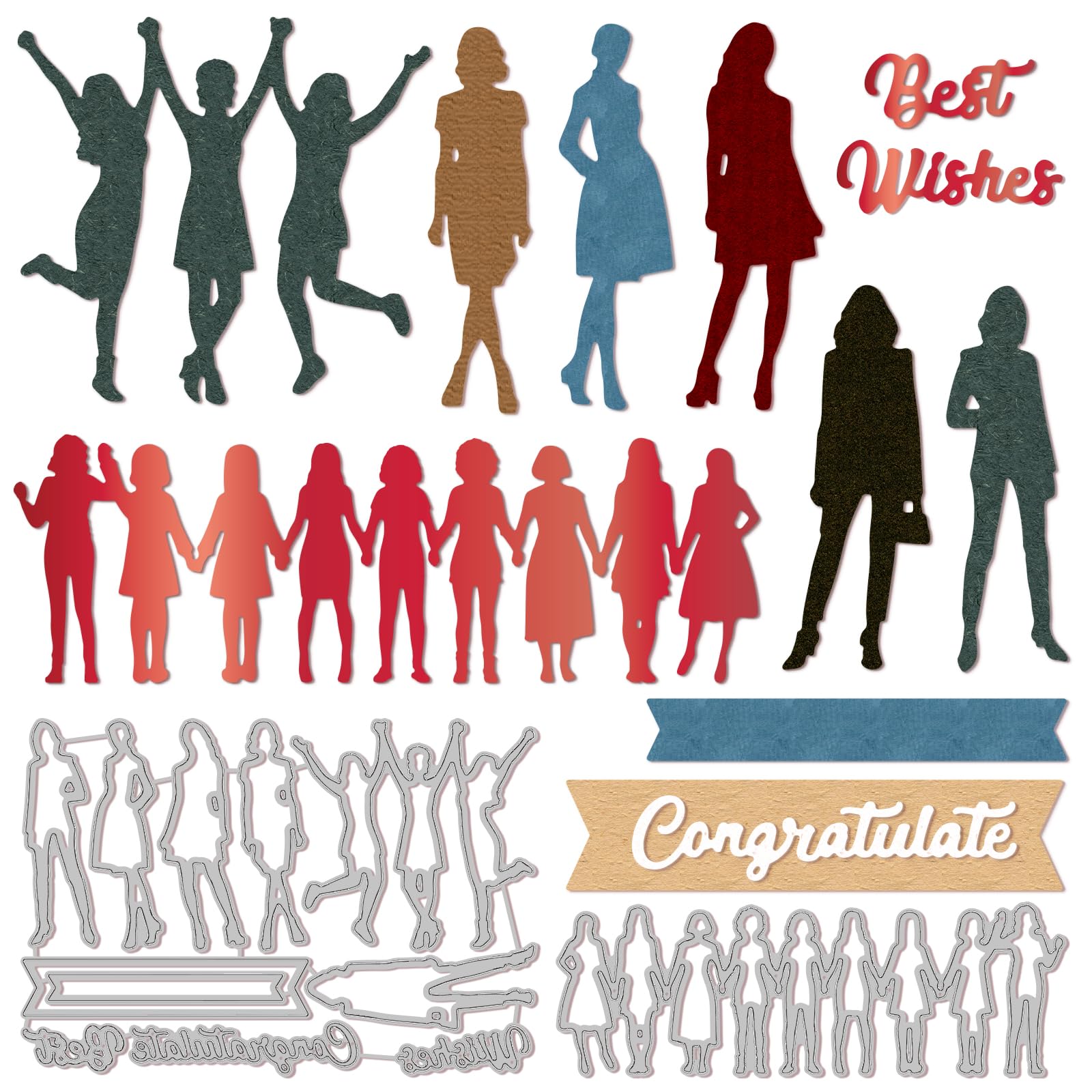 GLOBLELAND Woman Friendship Cutting Dies Fashion Lady Carbon Steel Cut Die Character Embossing Stencils Template for Decorative Embossing Paper Card DIY Scrapbooking Album Craft