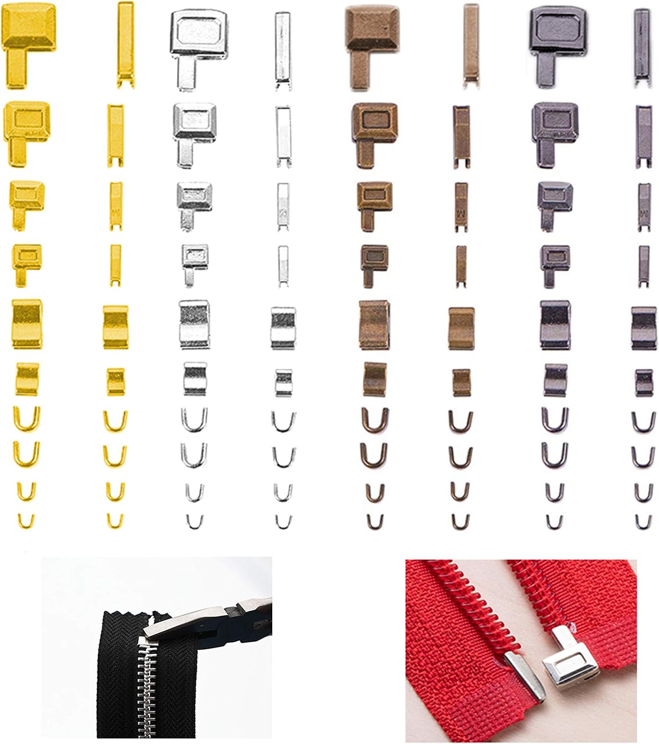 Kare & Kind Zipper Repair Kit, 4 Sizes and 4 Colors, 16 Sets of Zipper Boxes and Insertion Pins, 16 works Zipper Top Stop