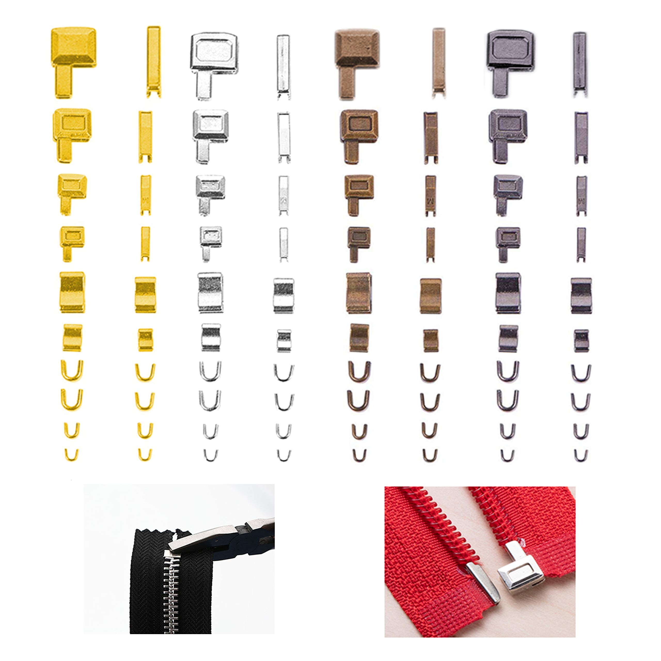 Kare & KindZipper Repair Kit - 4 Sizes and 4 Colors - 16 Sets of Zipper Boxes and Insertion Pins, 16 Pairs Zipper Top Stop, 16 Pcs Zipper Bottom Stop - Sizes 3/5/ 8/10 - Repair, Replacement, Sewing