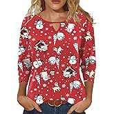 Romanstii 3/4 Length Sleeve Womens Tops Keyhole Crewneck Shirts Business Dressy Casual Tunic Blouses Summer Basic Tees