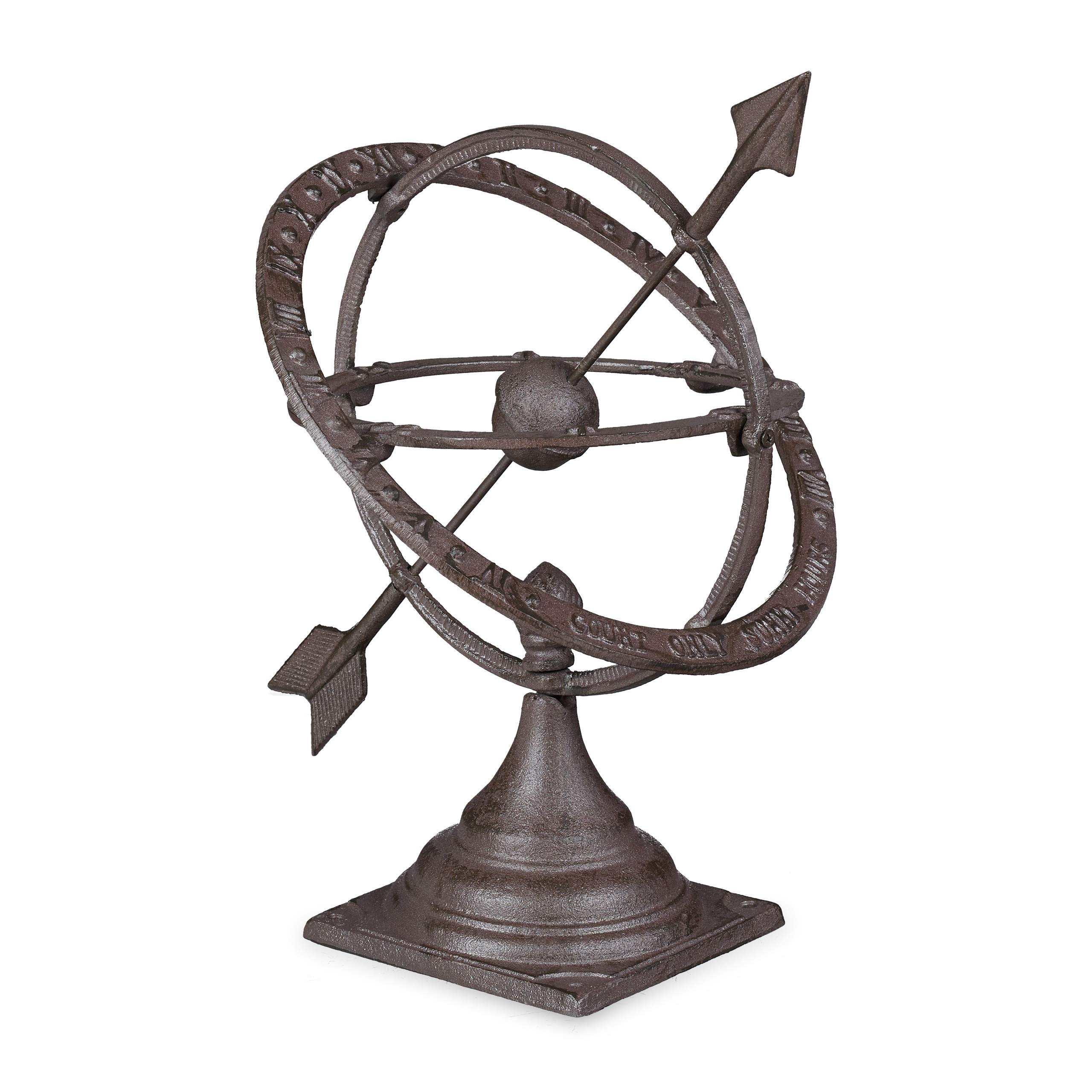 Relaxdays Antique-Style Garden Sundial, Weatherproof Garden Decor, Floor-Mount, 42 cm, Cast Iron, Patina, Green