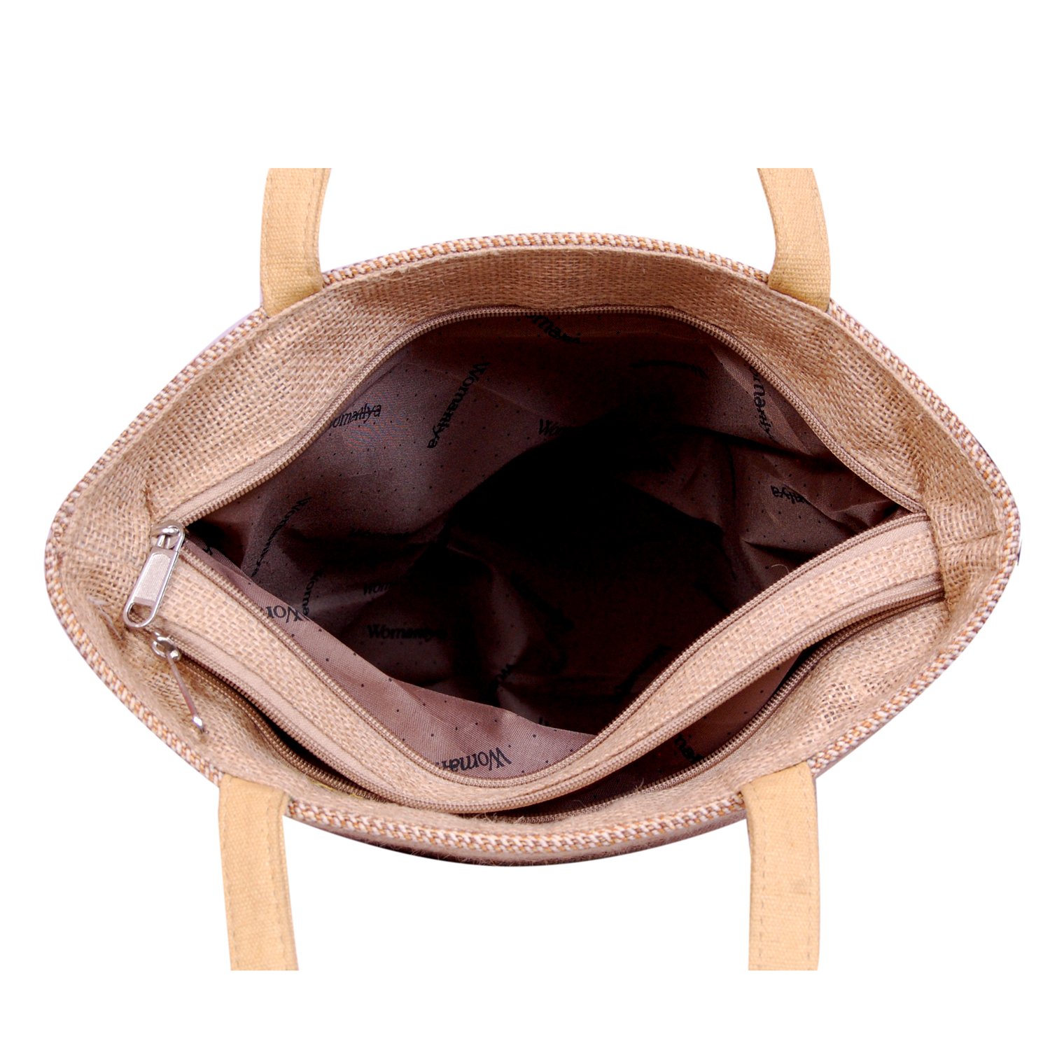 womaniya jute and canvas women's handbag - brown (woman-1129)