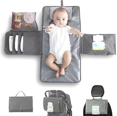 JanYoo Baby Portable Changing Pad with Wipes Pocket Solid Gray