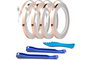 ARTKINGTO 4 Rolls Silver Backed Copper Foil for Stained Glass, 2 x 7/32" and 2 x 1/4" Copper Foil Tape, with 2 Hand Foiler, 1 Burnisher