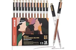 ZSCM Retractable Glitter Gel Pens, 12 Colors Large Capacity Skin Tone Glitter Metallic Gel Ink Pens, 1 mm Fine Point Smooth Writing Color Pens for Adult Coloring Book Note Taking Aesthetic Art Supplies