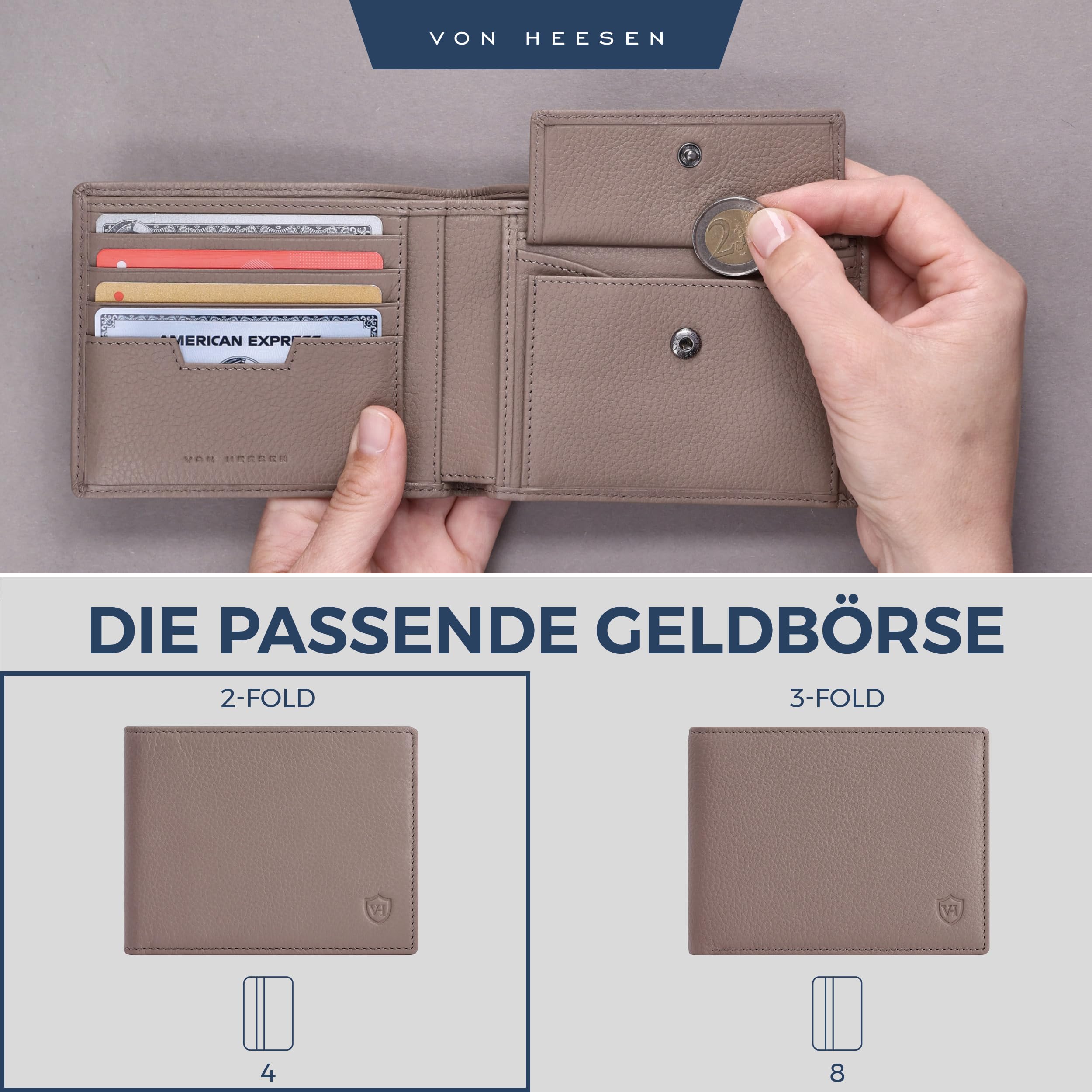 VON HEESEN Leder Geldbörse RFID Schutz I Echtleder Geldbeutel für Damen & Herren I Portemonnaie Brieftasche Wallet Portmonee (Taupe) 6