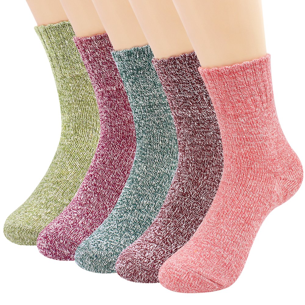 Hippih 5 Pairs Socks Womens Vintage Style Winter Thick Knitting Warm Wool Crew
