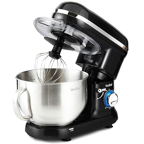VonShef 800-1260W Küchenmaschine Rührmaschine Knetmaschine - Geräuscharm und 3,5L Rührschüssel mit Spritzschutz – Inklusive Q