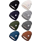 FEQO 8 Pack Satin Lined Beanie Soft Silk Lined Beanies Knit Winter Warm Cuffed Hats for Men Women