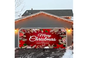 FRJINIE Christmas Garage Door Banner Decoration Large Snowman Christmas Garage Cover Holiday Garage Door Cover 7 x 16 ft Large Snowman Snowflake Backdrop for Indoor Outdoor Wall Door House Decoration