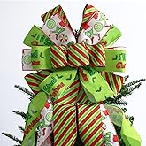 Large Christmas Tree Topper Bow 52x13 Inch, Pre-Tied Wired Ribbon Wreath Bows, Xmas Ornaments with Long Wired Edge Streamer for Holiday Thanksgiving Indoor Outdoor Party Decoration (Green)