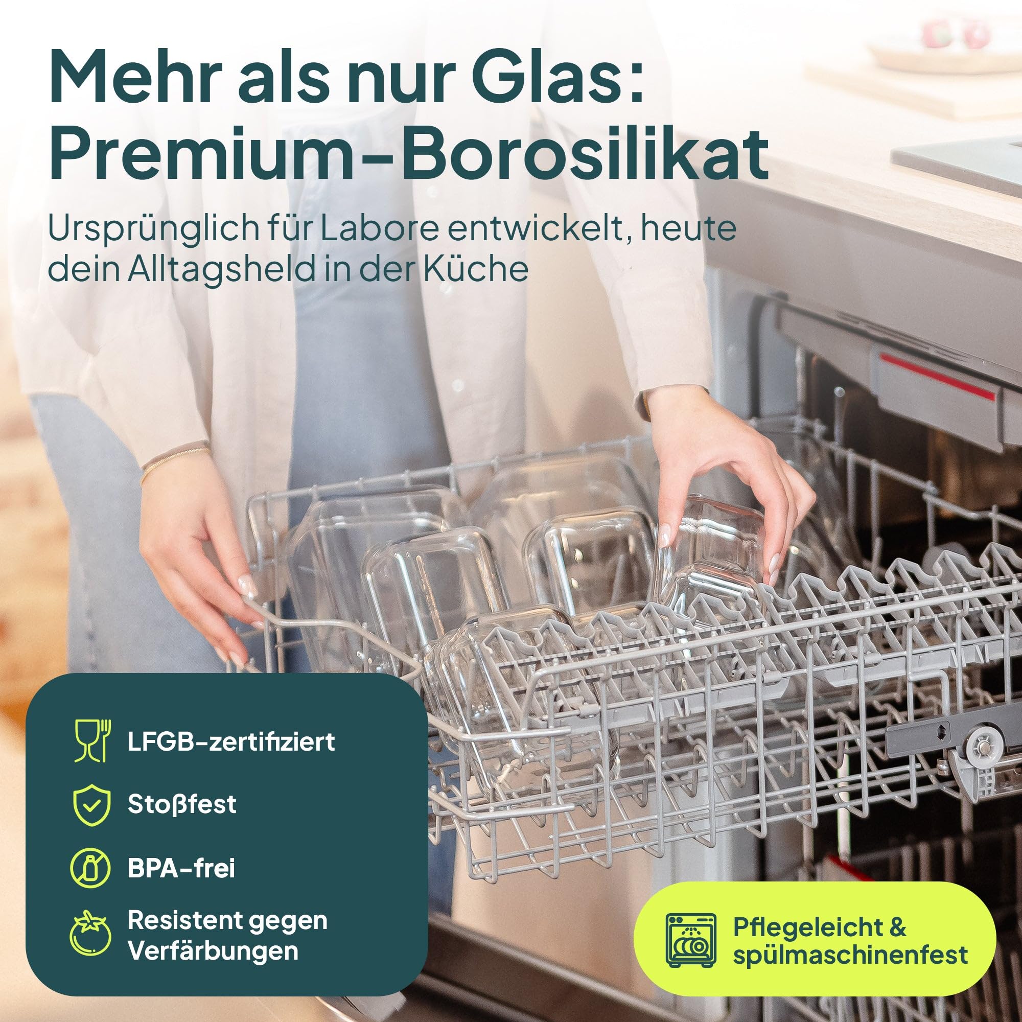 uandu Glasbehälter mit Deckel – Meal Prep Boxen Set 8-teilig – Frischhaltedosen Glas BPA-frei – Spülmaschinen-, Mikrowellen- & Gefrierschrankgeeignet 6