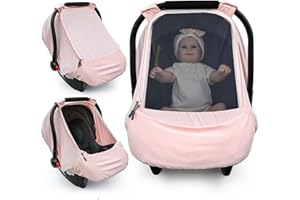 BEATOUTOU Baby Car Seat Cover,Sunproof Car Seat Canopy for Babies, Extra Large Mesh Window Baby Car Seat Sun Shade Cover, Infant Carseat Covers for Summer/Autumn Use(Pink)