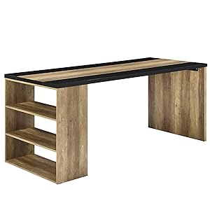 [en.casa] Schreibtisch mit 3 Ablagefächern - MDF, furniert - 180x78x77cm - Holzfarben/Schwarz - Arbeitstisch Computertisch