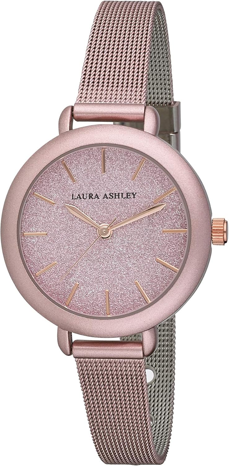 Laura Ashley Womens LA31069PK Glitz Sparkle Dial Spray Pink Mesh Band