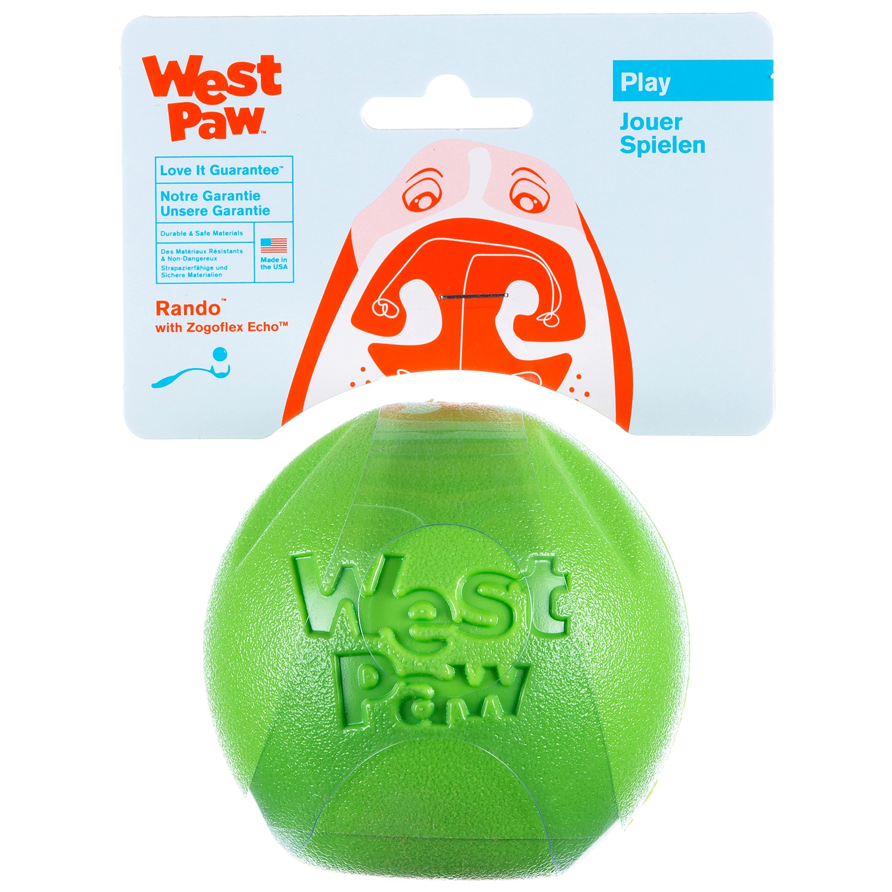 West Paw Rando Squeezy Dog Play Chew Ball Toy with Zogoflex Echo, Made