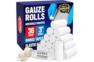 MIGHTY-X 36 Gauze Rolls - 3" x 4.1yd - Soft and Breathable Rolled Gauze - Latex-Free Premium Individually Wrapped Bandages with Bonus Tape - First Aid Conforming Stretch Wrap for Wound Care - Vet Wrap