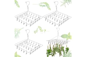 Bokon 4 Pcs Hanging Drying Rack for Herb Macrame Flower with Stainless Clip Dryer Hook for Drying Herb Air Plants Spices Flower Hydroponic Plant Ready to Use with Ceiling Hook(Square)