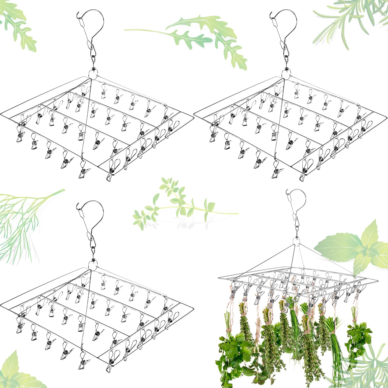 Photo 1 of Bokon 4 Pcs Hanging Drying Rack for Herb Macrame Flower with Stainless Clip Dryer Hook for Drying Herb Air Plants Spices Flower Hydroponic Plant Ready to Use with Ceiling Hook(Square)