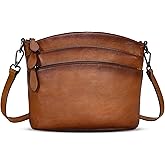 HESHE Crossbody Bags for Women Genuine Leather Purses with Multi-Pockets Vintage Ladies Small Shoulder Satchel Bag
