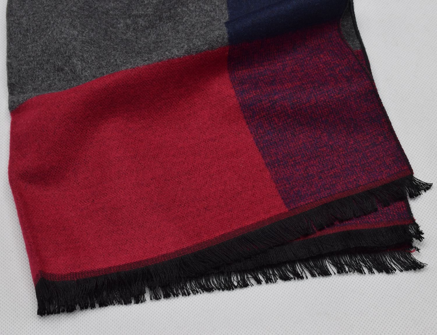 Brushed Warm Soft Cashmere Feel Grey with Navy Frame Men\'s Scarf Cold Winter Extra Long Size