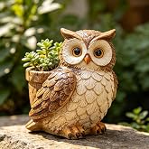 Unique Owl Planter for Indoor Plants, Small Succulent Pots Garden Decor | Resin Flower Pot with Drainage Hole, Cute Plant Pots, Forest Bird Figurines Home, Gift Ideas for Mother Women Plant Lovers