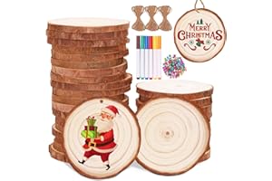Max Fun Natural Wood Slices 30PCS 3.1-3.5'' Crafts DIY Wooden Christmas Ornaments Unfinished Predrilled Round Wood Circles for Arts and Crafts Centerpieces Holiday Hanging Decorations