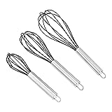 AmazonCommercial Stainless Steel and Silicone Non-Stick Coated Whisk Set, 8", 10", and 12", Pack of 3