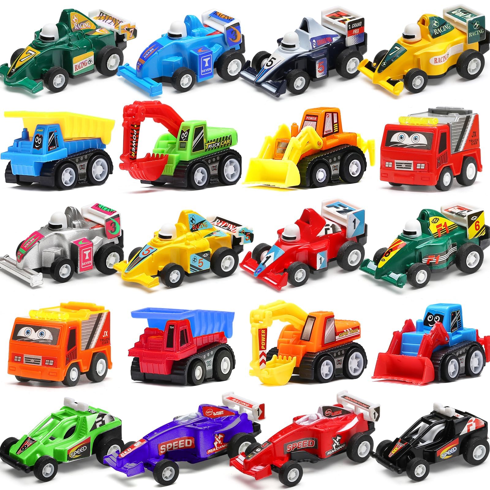 Photo 1 of Pull Back Car, 20 Pcs Assorted Mini Truck Toy and Race Car Toy Kit Set, Play Construction Vehicle Playset for Boy Kid Child Party Favors Birthday Game Supplies Pinata Stuffers Easter Egg Hunt Fillers