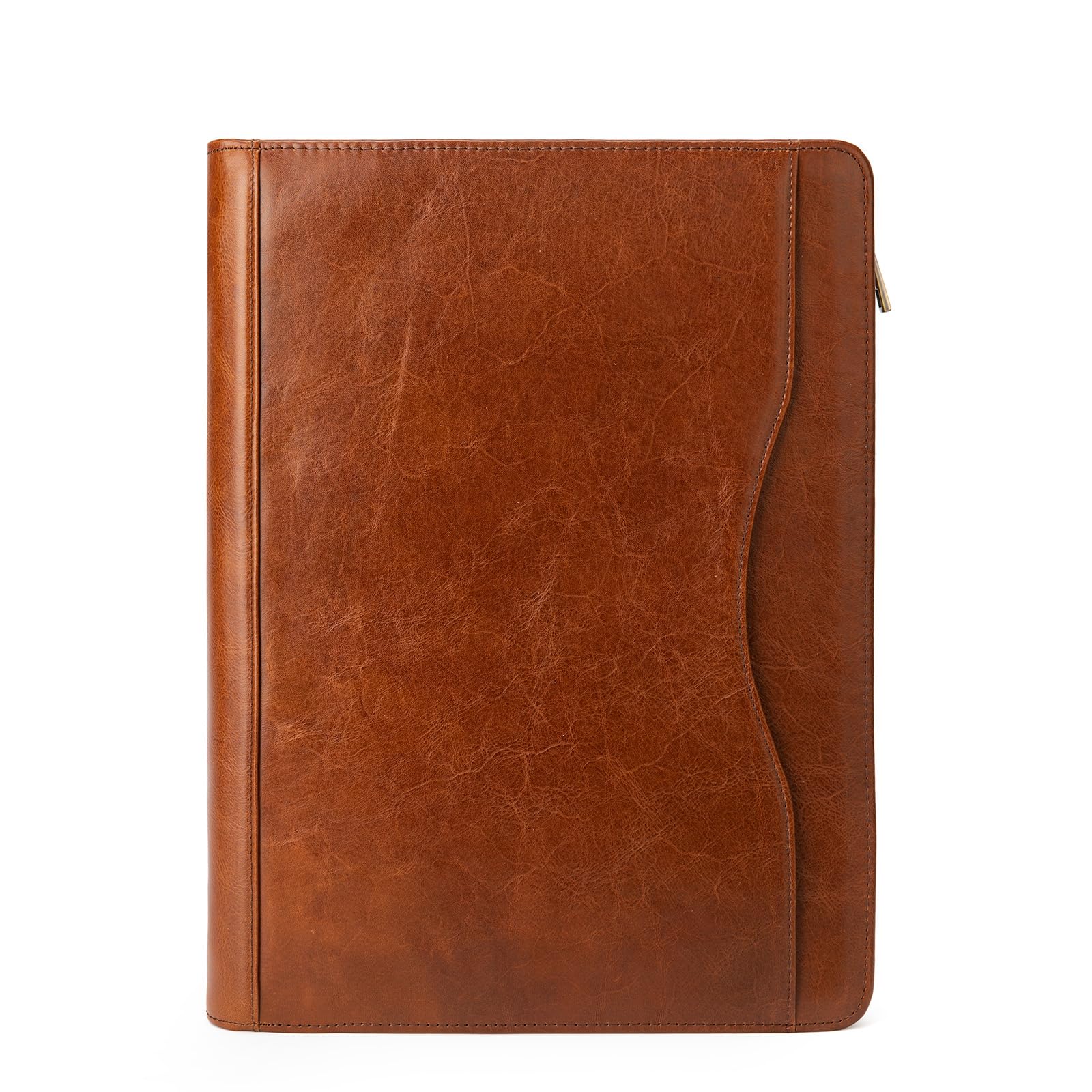 Photo 1 of YIWEN Handmade Crazy-Horse Leather 3 Ring Binder Portfolio Padfolio Folder with Zipper for Men and Women, Business Organizer for Letter A4 Size for Meeting and Travel (Non-custom, Oil Wax-brown)