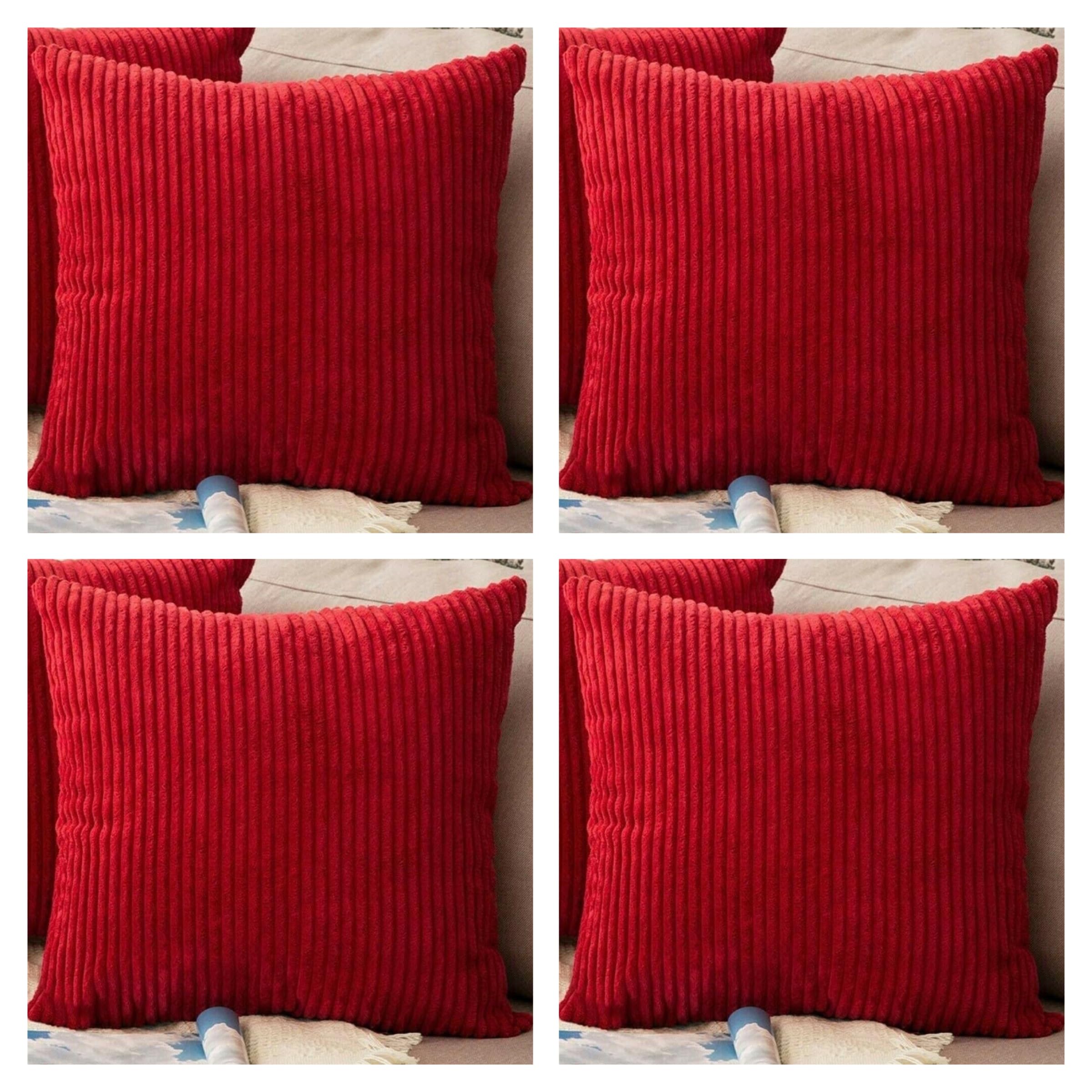 Seechoo Set of 4 - Corduroy Red Sofa Cushion Covers 45 x 45 cm Decorative Pillows | Soft Ribbed Throw Pillow Covers for Sofa Cushions Couch Bed Living Room Home Decor 18x18