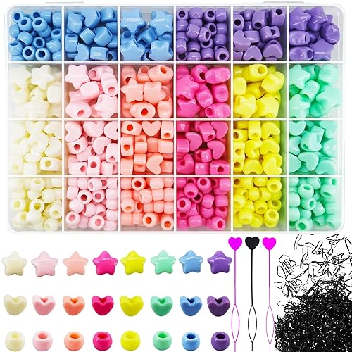 1531Pcs Candy Color Hair Beads for Braids Large Hole Acrylic Star