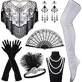 Jamntower 7 Pcs 1920s Flapper Accessories Set for Women Flapper Roaring 20s Costume for Halloween Vintage Wedding Party