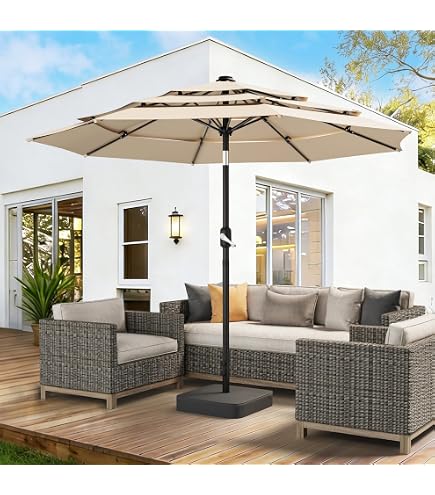 15x9 patio umbrella steel frame Garvee 15x9 ft Large Patio Umbrellas,Patio Double-Sided Umbrella With Base and Crank,Outdoor Rectangle Market Umbrella for Patio, Lawn & Garden and