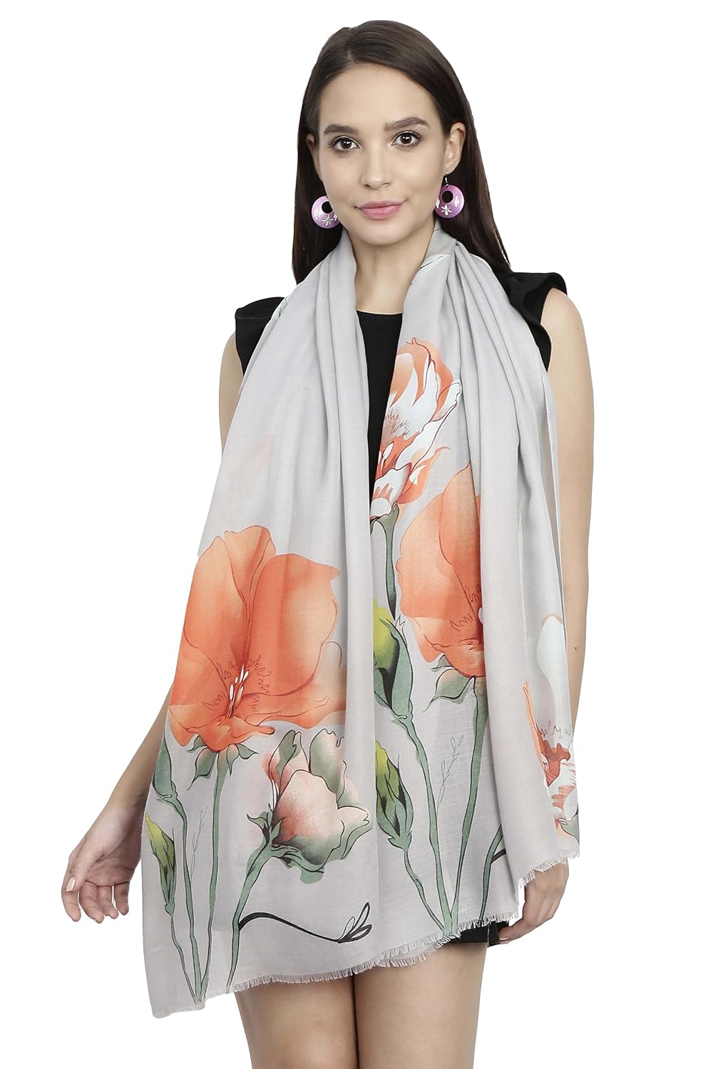 fabseasons viscose colorful floral printed soft & stylish scarf/scarves, shawl and stoles for women, size - 80*180 cms