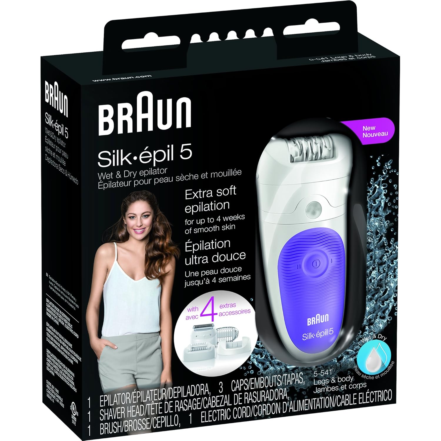 Amazon.com : Braun Silk-épil 5 5-541 Women's Epilator, Electric Hair  Removal, Wet & Dry, with a Bikini Trimmer, White/Purple : Beauty