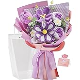 Alecono Crochet Flower Bouquet, Purple Knitted Flowers, Crochet Tulip Galsang Flower for Lover Anniversary Birthday Party Mother's Day Graduation Gifts (Include Card)