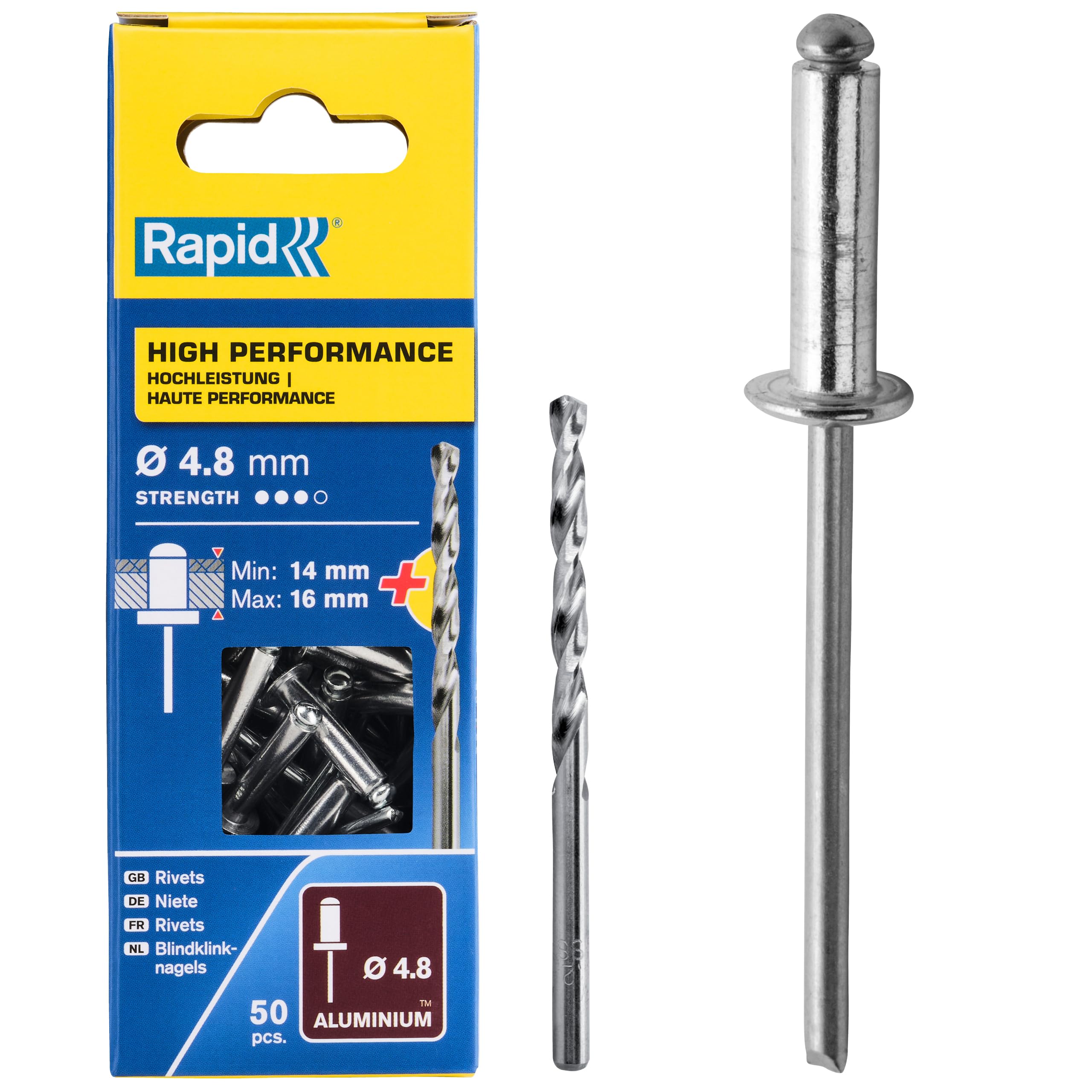 Rapid Rivets High Performance Including Drill Piece, 4.8 x 20 mm, 5000391 - 50 Pieces