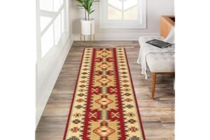 KAPAQUA Custom Size Red Bohemian Kilim Rubber Backed Non-Slip Hallway Stair Runner Rug Carpet 22 inch Wide Choose Your Length 22in X 6ft