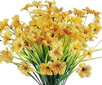 JEMONG Künstliche Blumen für den Außenbereich, UV-beständig, kein Verblassen, Kunstplastik, Pflanzen, Garten, Veranda, Fenster, Box, Dekoration, Gelb, 12 Bündel