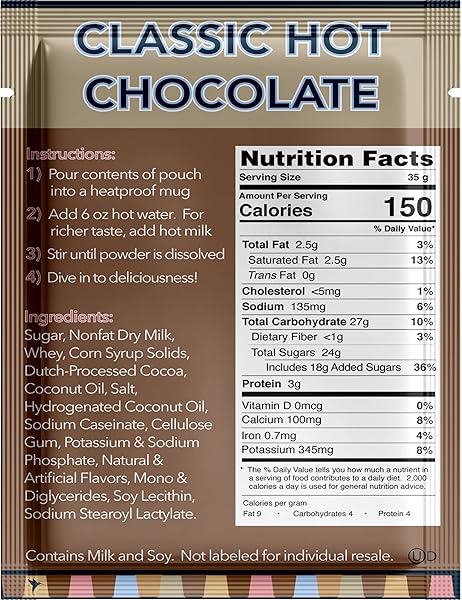 DOUBLE DONUT HOT CHOCOLATE, CLASSIC HOT CHOCOLATE, HOT CHOCOLATE PACKETS, HOT COCOA MIX, 32 COUNT (PACK OF 1)