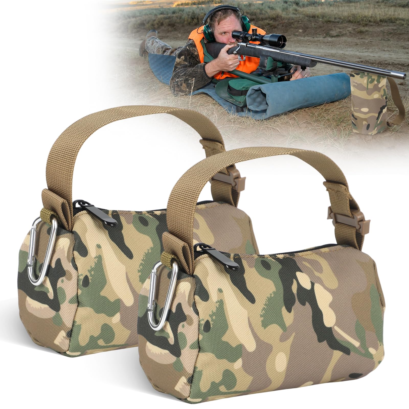 Photo 1 of 2 Pcs Shooting Rest Bag Pre-Filled Hunting Gun Holders Front Rear Gun Support Bags Long Range Rifle Rest Stand Holders Precision Shooting Accessories for Outdoor, Range, Shooting, and Hunting (2)