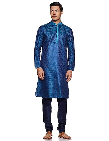 Men's Regular Fit Banded Collar Designer Kurta & Churidar Set