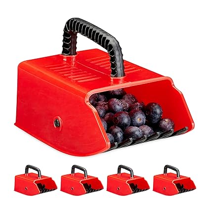 Relaxdays 5 x Beerenpflücker, Erntehelfer, Kunststoff, für Heidelbeeren, Johannisbeeren, Blaubeeren, Beerenkamm, rot/schwarz