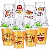 Sliner 48 Pcs 12oz Boil Party Clear Plastic Cups Bulk Let's Get Cray Disposable Clear Cups for Cold Drink Lobster Shrimp Seafood Party Summer Picnic Beach BBQ Travel (Crawfish)