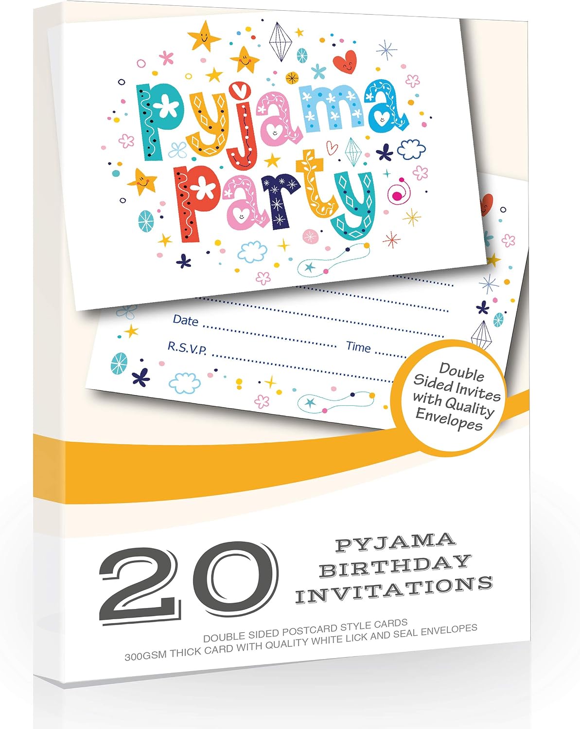 Olivia Samuel 20 x Pyjama Party Birthday Invitations from A6 Postcard Size with envelopes, Multi, 105mm x 148mm