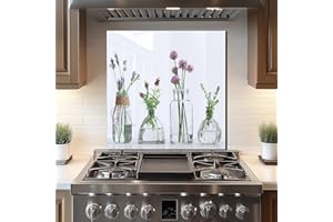 DAIFURONGE Tempered Glass Backsplash For Kitchen Behind Stove,Flower Bottle Stove Back Top Cover,Easy to Clean Glass Splashback, Sink Cover Splash Guard,Home Kitchen Wall Decor (30"x30"(76.2x76.2cm))