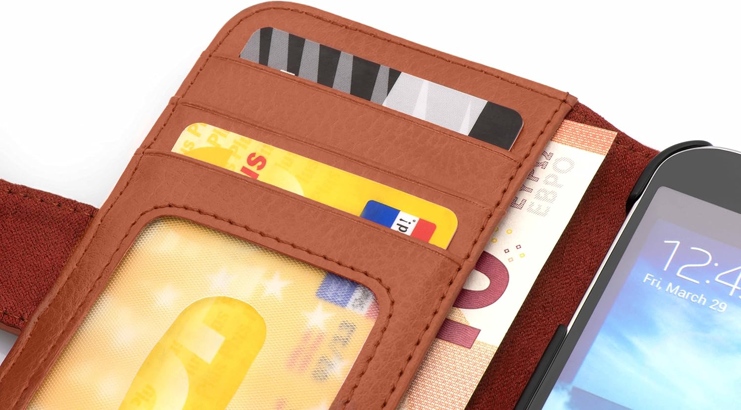 Cadorabo Book Case works with HTC ONE MAX T6 in COGNAC BROWN - with Magnetic Closure and 3 Card Slots - Wallet Etui Cover Pouch PU Leather Flip - Image 3