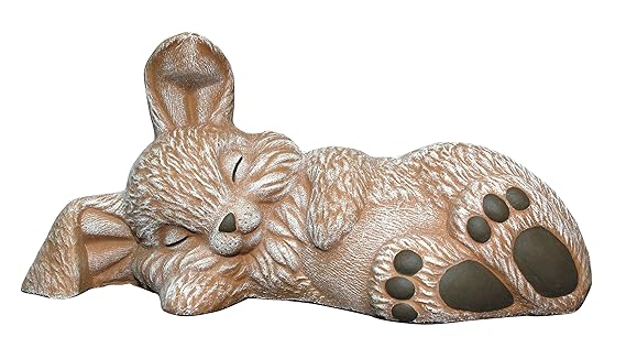 Tiefes Kunsthandwerk Steinfigur Hase schlafend - Terrakotta, Figur, Deko, Garten, Osterdeko, Osterhase