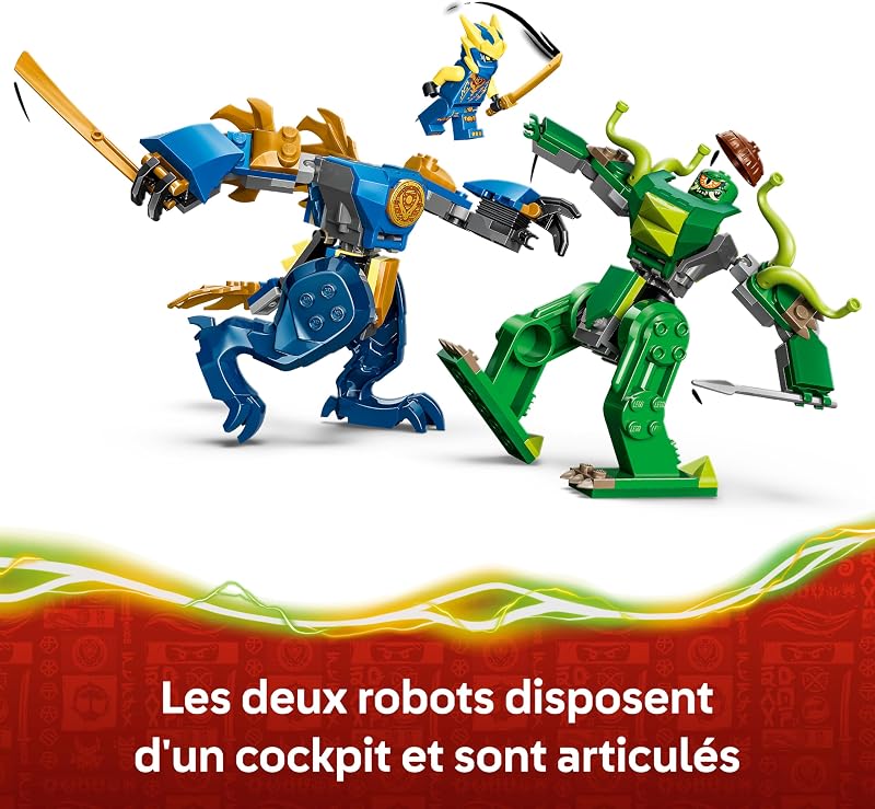 Ninjago Le Combat du Robot Dragon de Jay - Jouet Ninja avec 2 Figurines d'action, 2 Minifigurines, Katana & Sabre - Cadeau d'anniversaire pour Garçon dès 4 Ans ou Fans 71853